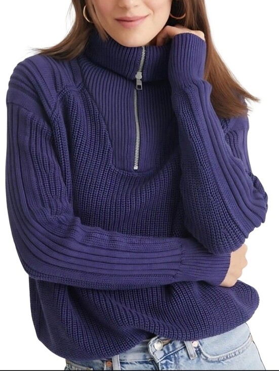 525 American Sweaters - 525 American Heavy Duty Sustainable Zip Spread Collar Ribbed Sweater Size L